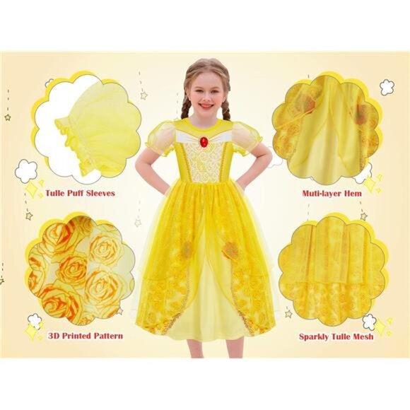 Princess Dress up Clothes for Girls Birthday Fancy Party Halloween Costume - Picture 4 of 8